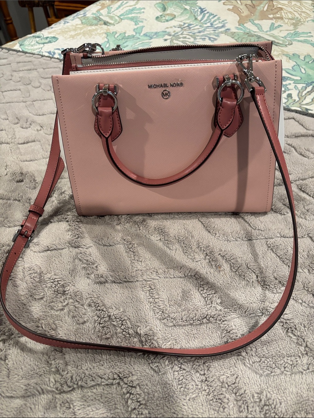 Michael Kors Blush Pink Saffiano Satchel with Crossbody Strap
